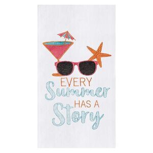 Every Summer Has A Story Fun Embroidered Flour Sack Kitchen Dish Towel Cotton